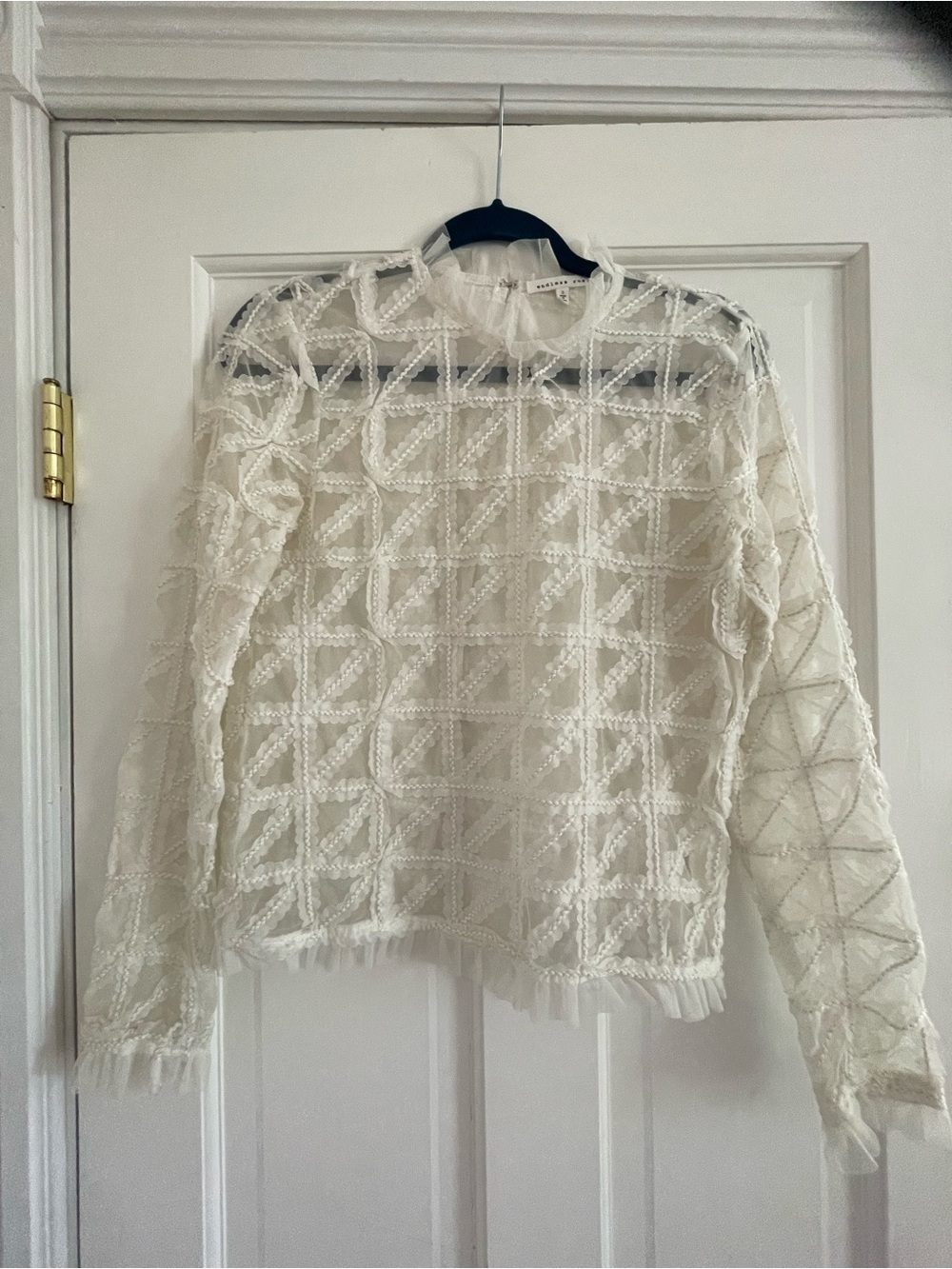 Endless Rose Ivory Grid Lace Long-Sleeve Blouse